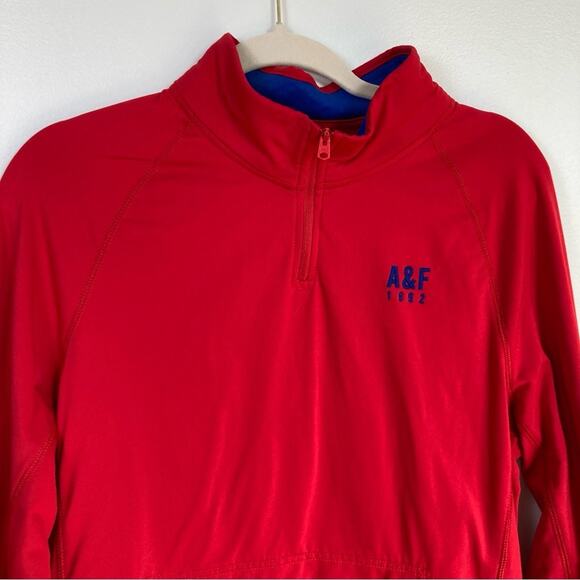 Abercrombie & Fitch Mens Medium Red Quarter Zip Pullover Y2K Activewear Athletic - Picture 3 of 10
